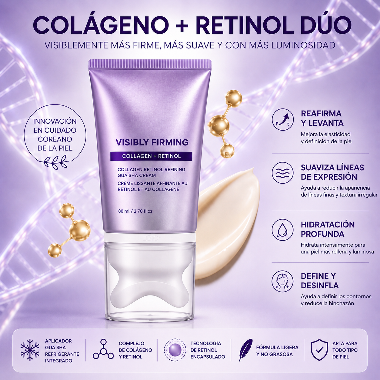 KEOAH SculptRitual™ 2-en-1 Crema Reafirmante Gua Sha con Colágeno y Retinol