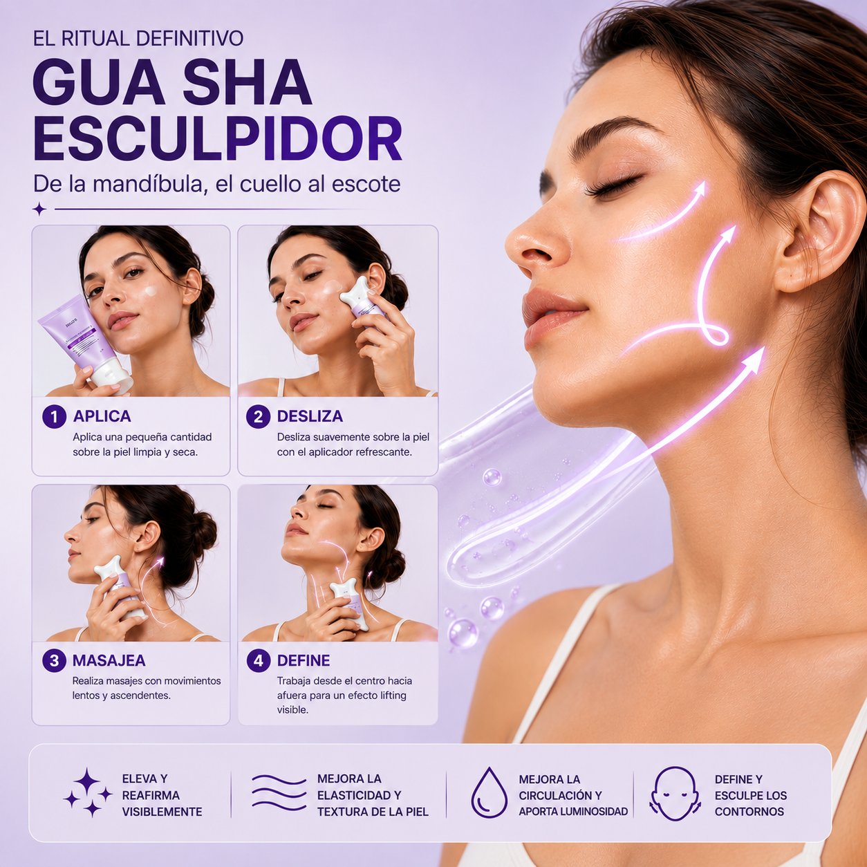 KEOAH SculptRitual™ 2-en-1 Crema Reafirmante Gua Sha con Colágeno y Retinol