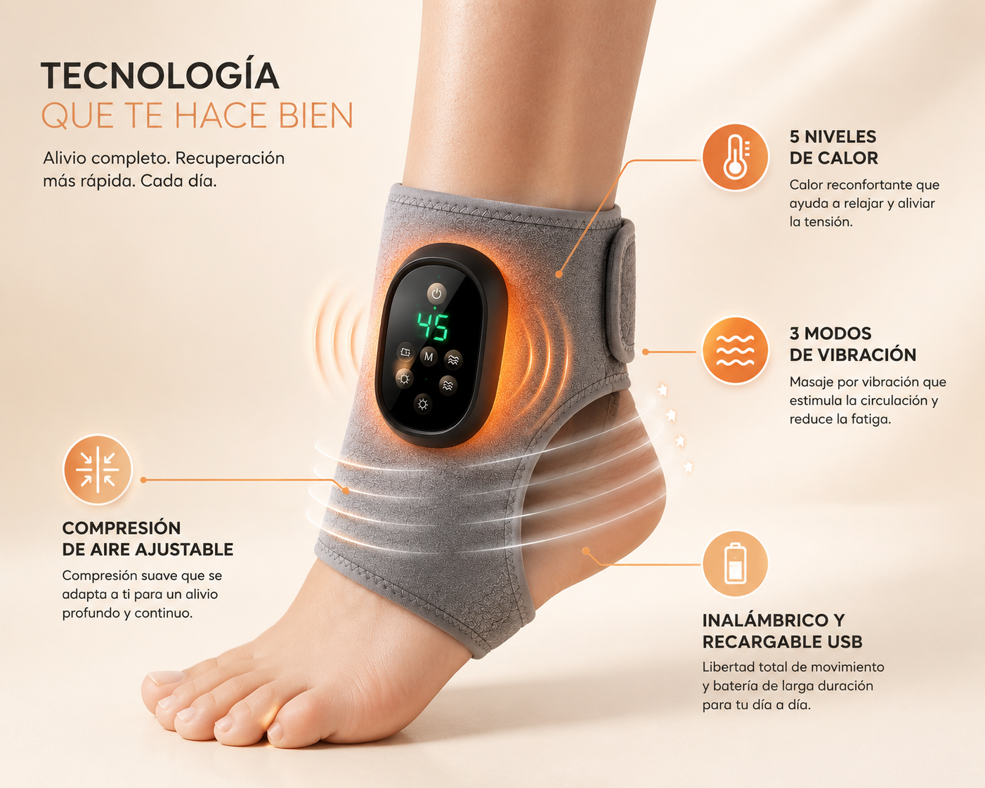 EaseStep™ Masajeador de Tobillo con Calor, Compresión y Vibración
